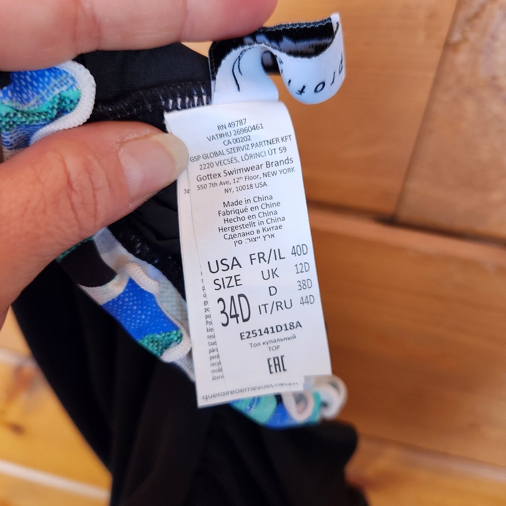 Profile Gottex NWT Bachata Black‎ Ruffle Bandaeu Tankini Swim Top Underwire 34D - Picture 12 of 14